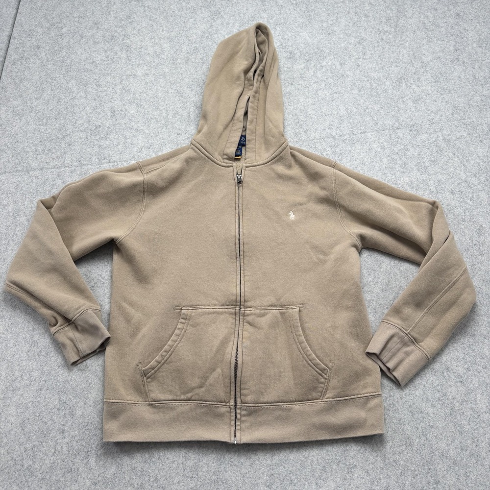 Polo Ralph Lauren Hoodie Youth Large (14-16) Beige Full Zip Pony *Light Stain*